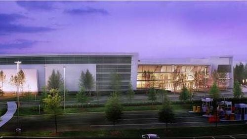 A rendering shows a proposed arena in College Park that would expand the Georgia International Convention Center and make space for a new Atlanta Hawks Development League team. Source: city of College Park and Atlanta Hawks