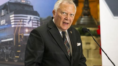 12/12/2018 — Atlanta, Georgia — Georgia Governor Nathan Deal speaks during a press conference in the Georgia State Capitol building in Atlanta, Wednesday, December 12, 2018. During the presser, Fortune 500 company Norfolk Southern officially announced that they will be moving their headquarters to Atlanta. They will be building in Atlanta’s Midtown community. (ALYSSA POINTER/ALYSSA.POINTER@AJC.COM)