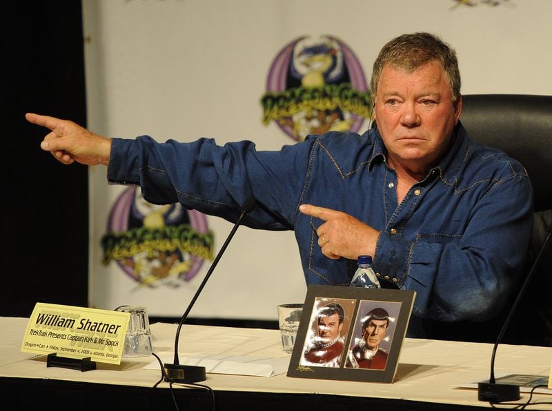 Former Star Trek star William Shatner, Captain James Tiberius Kirk, gestures during his conversation with Leonard Nimoy during the Dragon Con convention at the Hyatt on Friday, September 4, 2009. Shatner is a regular at the annual Atlanta convention and appear at the 2019 installment. Photo: Johnny Crawford/ jcrawford@ajc.com