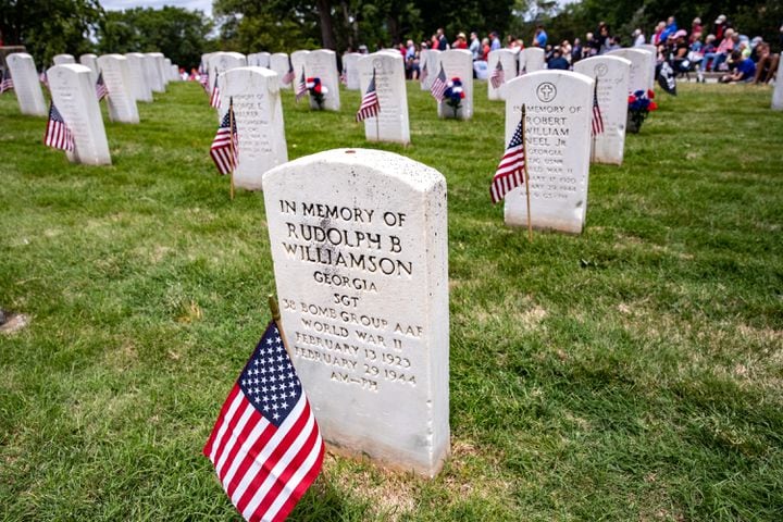 The National Memorial Day Association of Georgia holds the 77th annual Memorial Day Observance at the Marietta National Cemetery on Monday, May 29, 2003.  (Jenni Girtman for The Atlanta Journal-Constitution)