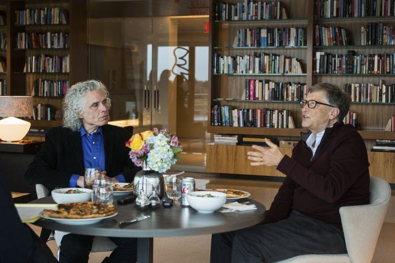 Steven Pinker (left), a professor of psychology at Harvard University, is the author of “Enlightenment Now,” which entrepreneur Bill Gates has declared his “new favorite book.” CHONA KASINGER / THE NEW YORK TIMES