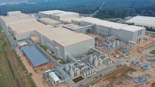 SK Battery America nears completion of its $2.6 billion plant in Jackson County. The factory will make electric-vehicle batteries for Ford and Volkswagen. It will employ about 3,000 workers. (photo courtesy SK)