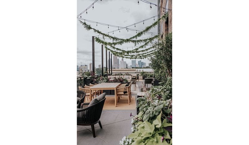 The terrace at Drawbar, the restaurant and lounge at the Bellyard Hotel in West Midtown, offers a view of Midtown Atlanta.
Photo by Caleb Jones Photography