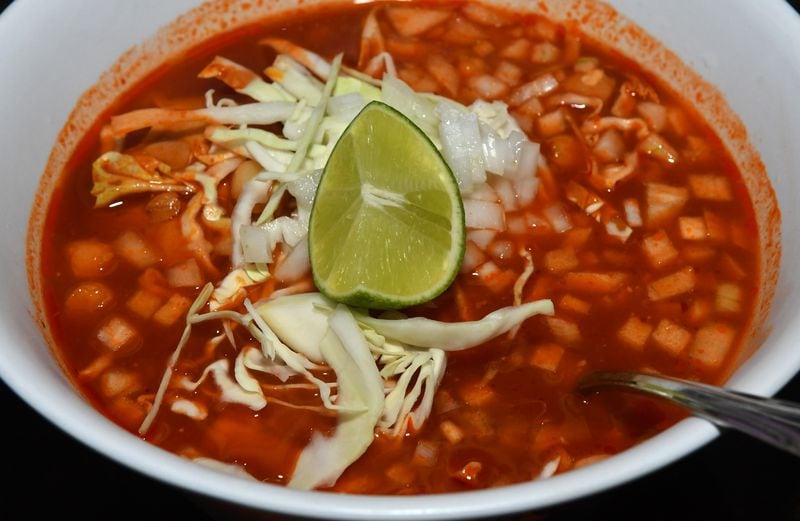 Pozole Rojo. Food styling by Arturo Justo. (CHRIS HUNT FOR THE ATLANTA JOURNAL-CONSTITUTION)