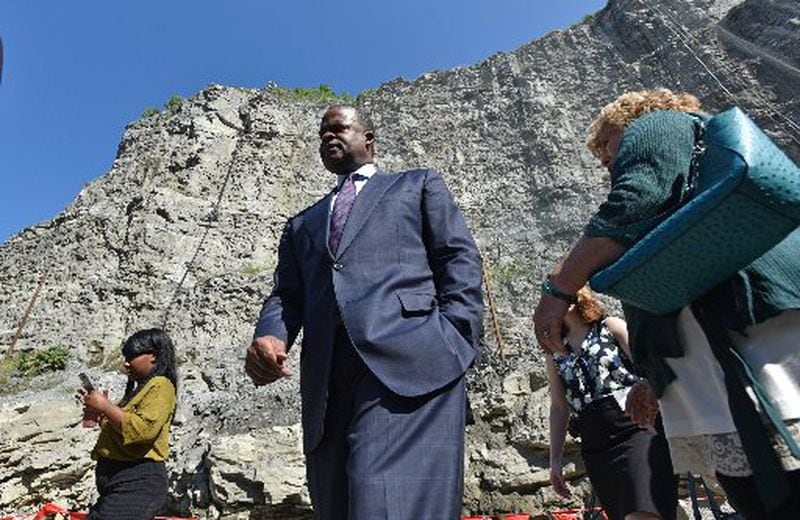 Mayor Kasim Reed attends a ceremony last September at the former Bellwood Quary. The area will become a park and reservoir for Atlanta.