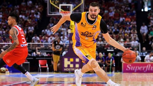 Isaac Humphries of the Kings controls the ball during the round 15 NBL match between the Sydney Kings and the Perth Wildcats at Qudos Bank Arena on January 21, 2018 in Sydney, Australia.  (Photo by Brett Hemmings/Getty Images)