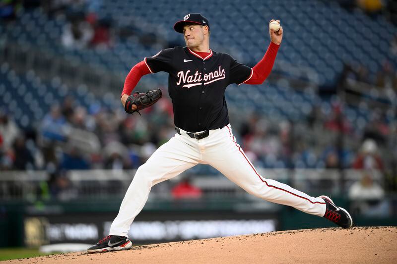 Washington Nationals pitcher Patrick Corbin throws during the second inning of a baseball game against the Philadelphia Phillies, Friday, April 5, 2024, in Washington. (AP Photo/Nick Wass)