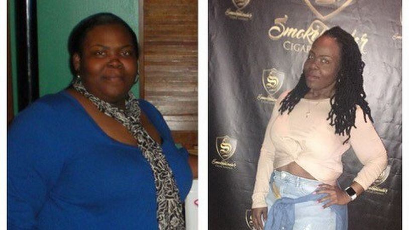 In the photo on the left, taken in 2010, Che’ Haughton weighed 325 pounds. In the photo on the right, taken this year, she weighed 175 pounds. (Photos contributed by Che’ Haughton)