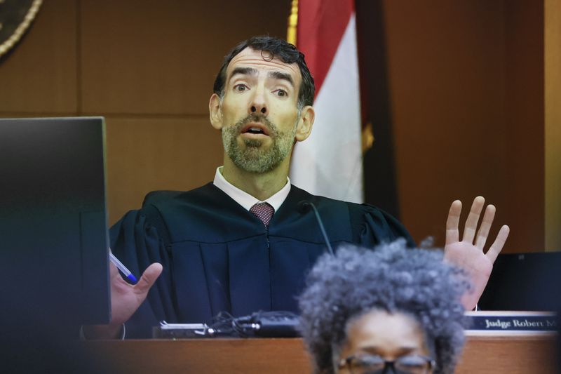Judge Robert McBurney addresses counsel for Gov. Kemp during a hearing on Georgia Governor Brian Kemp's motion to quash his subpoena from the special purpose grand jury in Atlanta, GA, on Thursday, August 25, 2022.  on Thursday, August 25, 2022.   (Bob Andres for the Atlanta Journal Constitution)