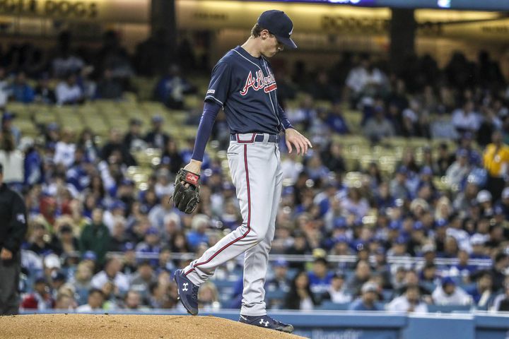 Photos: Braves, Fried hit hard - literally - by Dodgers