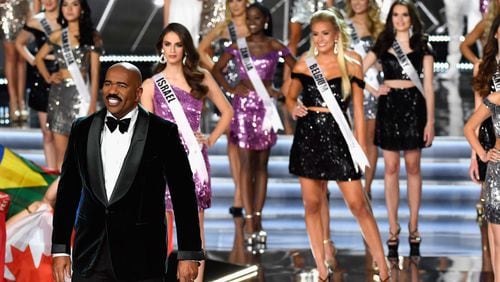 LAS VEGAS, NV - NOVEMBER 26:  Television personality and host Steve Harvey appears during the 2017 Miss Universe Pageant at The Axis at Planet Hollywood Resort & Casino on November 26, 2017 in Las Vegas, Nevada.  (Photo by Frazer Harrison/Getty Images)