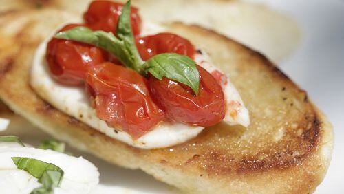 Caprese Crostini with Grilled Tomatoes. (Patricia Beck/Detroit Free Press/TNS)