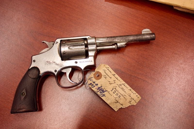 Prosecutors claimed Clarence Henderson used this stolen .38 Special revolver to shoot Carl "Buddy" Stevens, Jr., the night of Oct. 31, 1948, but testimony putting it in Henderson's hands was inconsistent, and the bullet removed from Stevens was the wrong caliber. The pistol -- complete with evidence tag -- remains in the evidence room in the Carroll County Courthouse today.
