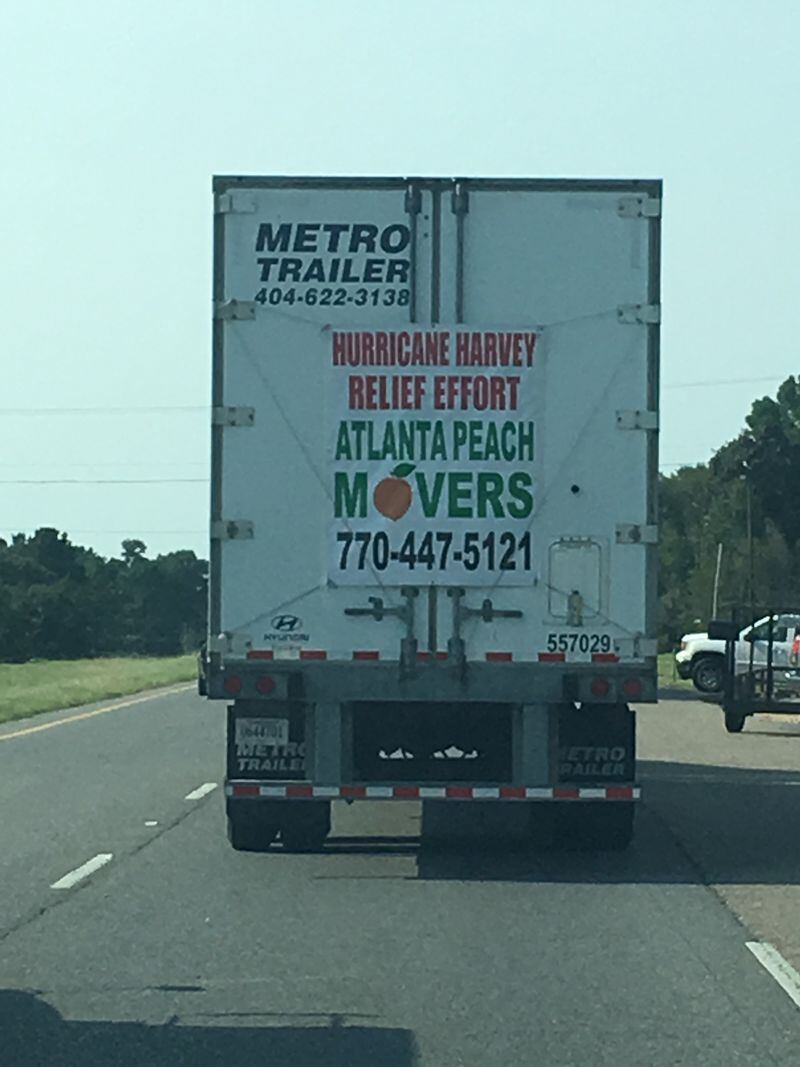  A view of one of the trucks while Tom Jones trailed them on their way to Beaumont, Texas. CREDIT: Tom Jones