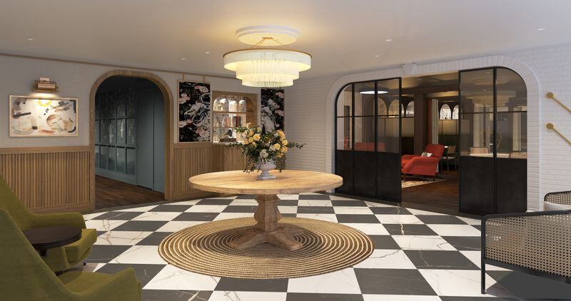 A rendering of the lobby of the renovated Wylie Hotel.