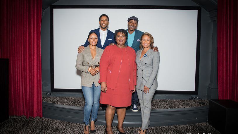 Front Row L to R: Eudoxie Bridges, Stacey Abrams, Heather Packer
                                  Back Row L to R: Chris “Ludacris” Bridges, Will Packer

Photo credit:  Hall of Fame Digital Media