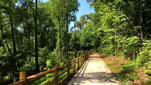The Rubes Creek Trail, one of Woodstock’s Greenprints trails, is near a 21-acre undeveloped tract along Ga. 92 recently acquired by the city for a future Greenprints trailhead. GREENPRINTS TRAIL SYSTEM