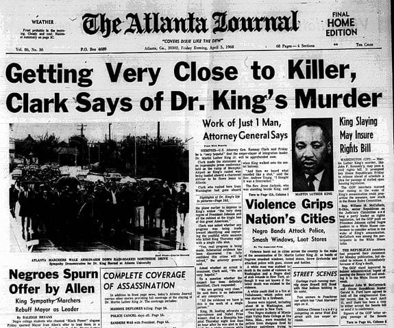 Front pages from Atlanta newspapers in the days after MLK's death