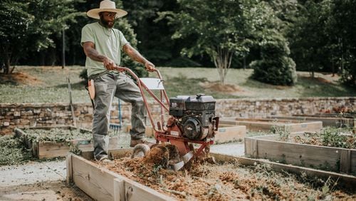 During the pandemic, Food Well Alliance has provided thousands of hours of labor support at urban farms, community gardens and school gardens across metro Atlanta. This effort also offered work opportunities for experienced urban farmers, such as Khari Diop. Courtesy of Food Well Alliance
