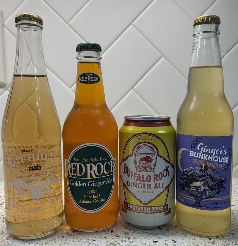 Four Southern brands of spicy ginger ale (from left) are Blenheim, Red Rock, Buffalo Rock and Ginger’s Bunkhouse. CONTRIBUTED BY OLIVIA KING