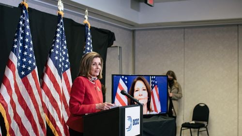 House Speaker Nancy Pelosi told her fellow congressional Democrats on Thursday their party won “the war” on Election Day, despite Republicans flipping several seats and Democrats' inability, thus far, to gain Senate control. (Alyssa Schukar/The New York Times)