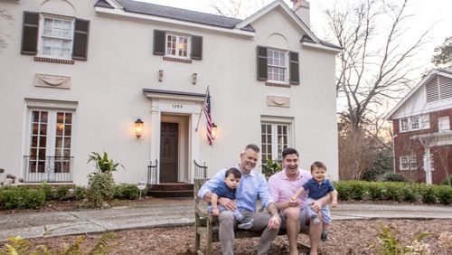 Mike Dorsey, left, and Yovy Gonzalez live with their twin boys Llewyn, left, and Locke in a Druid Hills home designed by by architect Leila Ross Wilburn. (Jenni Girtman/Atlanta Event Photography)