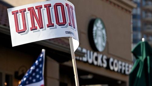 Since employees at a Buffalo Starbucks voted to unionize, about 60 other stores have done the same. So far, just one Starbucks in Georgia has voted for a union, but several other elections are coming up. (Jill Toyoshiba/Kansas City Star/TNS)