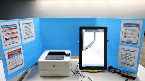 A photo of the new voting machine used that were tested as part of a mock election held at the Sandy Springs Library on Tuesday Feb. 18, 2020.