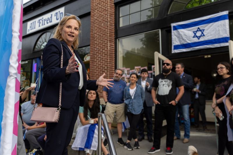 State Rep. Esther Panitch spoke at a gathering at Ali’s Cookies in Atlanta that was put together in response to an earlier Palestinian demonstration on Emory campus. 