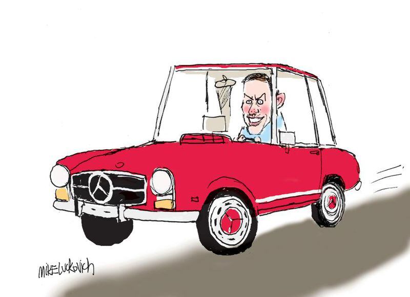 Mike Luckovich and his car: A self-caricature by the AJC’s prize-winning editorial cartoonist