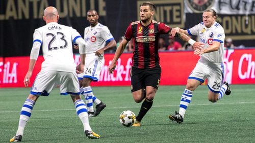 Atlanta United's Leandro Gonzalez (5) looks to pass during the first half of a MLS soccer game against Montreal Impact at Mercedes-Benz Stadium, Sunday, Sept. 24, 2017, in Atlanta.  BRANDEN CAMP/SPECIAL