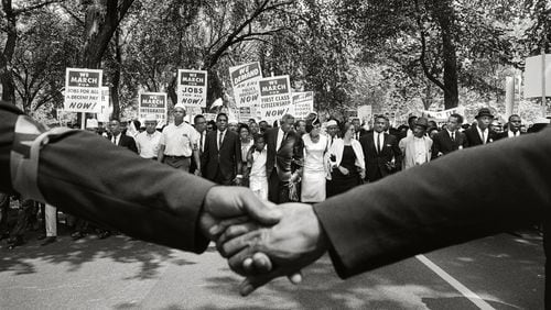 Jackie Robinson, Rosa Parks, and Other Activists March on Washington, 1963, by Steve Schapiro