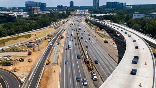 Starting the weekend after Labor Day, the Georgia Department of Transportation will cut down Perimeter lanes from five to three in each direction between Roswell Road and Ashford Dunwoody Road to allow for the construction of three bridges. The lanes will be closed until June. (Hyosub Shin / Hyosub.Shin@ajc.com)