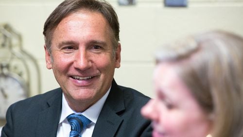 Incoming Fulton County Schools Superintendent Mike Looney laughs as he speaks with Jennifer Burton, principal of Evoline C. West Elementary School, after he finishes touring the school during their summer school program in Fairburn, Ga., on Thursday, June 13, 2019. Looney's first official day on the job is Monday, June 17. Starting Monday, June 17, Looney will lead Georgia's fourth largest school district, which has a general fund budget of more than $1 billion. (Casey Sykes for The Atlanta Journal-Constitution)