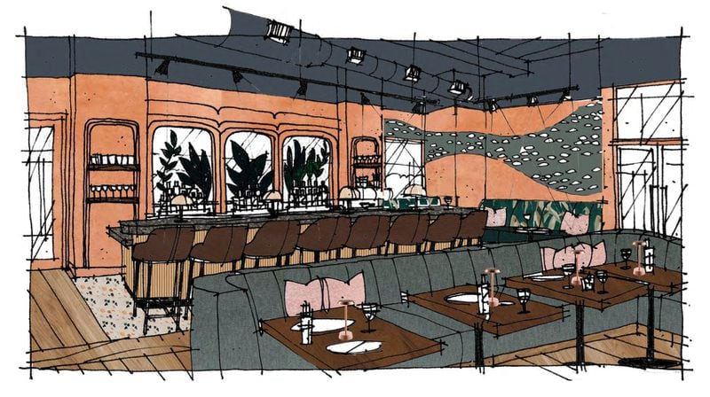 Renderings of the Lazy Betty Midtown location.