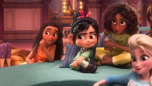 Kristen Bell, Mandy Moore, Sarah Silverman, and Auli’i Cravalho in “Ralph Breaks the Internet.” Contributed by Disney