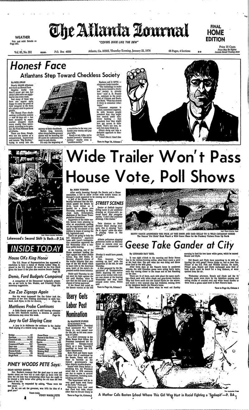 The Journal's Jan. 22, 1976, piece on the relatively new 'Honest Face' program from the First National Bank of Atlanta detailed the excitement (and skepticism) over moving away from the tried-and-true ways of making everyday payments. AJC PRINT ARCHIVES