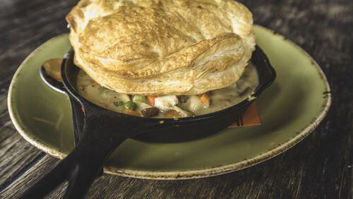 This chicken pot pie could easily be made with turkey or ham that might be leftover from a holiday dinner. Contributed by Punch Bowl Social