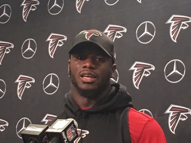  Falcons linebacker Deion Jones met with the media on Tuesday, May 16, 2017. (By D. Orlando Ledbetter/dledbetter@ajc.com)