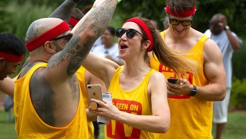 The As Seen On TV team celebrates after winning the Over And Under competition during the Atlanta Field Day event in  Historic Fourth Ward Park in 2018. The event returns on July 13. STEVE SCHAEFER / SPECIAL TO THE AJC