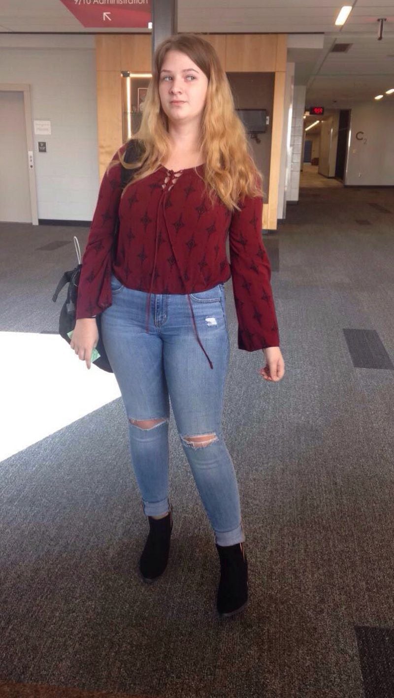 Kelsey Anderson, 17, is a Joplin High School student. She was sent to the office for a dress code violation while wearing this outfit, her mother says.