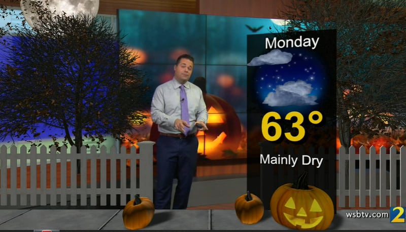 Channel 2 Action News meteorologist Brian Monahan is expecting mainly dry conditions and temperatures in the low 60s on Halloween night when costumed kids hit the streets to trick-or-treat.