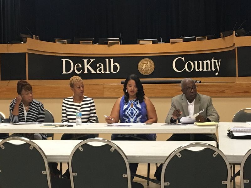 The DeKalb Audit Oversight Committee listened to a presentation of an audit of the county’s water billing problems on Aug. 11, 2017. From left: Audit Oversight Committee members Harmel Codi, Gena Major, Monica Miles and Harold Smith. MARK NIESSE / MARK.NIESSE@AJC.COM