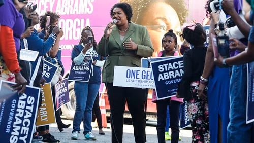 Democratic gubernatorial candidate Stacey Abrams speaks to voters in November in Decatur during her 2022 bid for governor. Whether she should make another bid for Georgia's top office in the future is now sparking debates within her party. (Natrice Miller/natrice.miller@ajc.com)