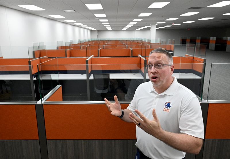 Mike Rowicki, Director of Strategy and Performance Management Office, shows new Fulton County Election Hub and Operation Center, Tuesday, July 11, 2023, in Fairburn. (Hyosub Shin / Hyosub.Shin@ajc.com)