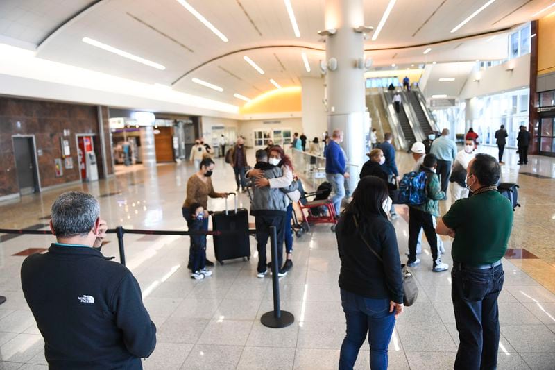 Passengers arrive from the International Terminal Monday, Nov. 8, 2021 at Hartsfield-Jackson Atlanta International Airportl. (Daniel Varnado/ For the Atlanta Journal-Constitution)