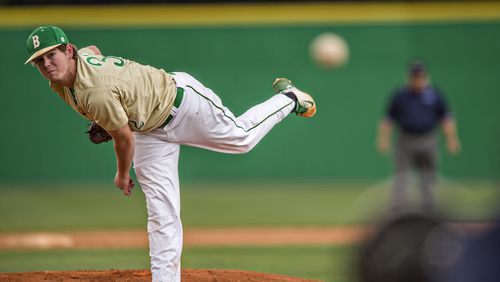 May 21, 2016 Buford - Buford starting pitcher Justin Glover hurls the ball towards the plate during their game against Locust Grove during the GHSA Class AAAA Championship Baseball Tournament in Buford on Saturday, May 21, 2016. JONATHAN PHILLIPS / SPECIAL