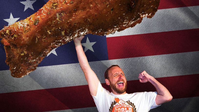 Watch Joey Chestnut eat chicken wings at Mall of Georgia.