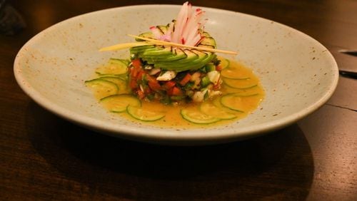 Impressive knife skills make the halibut ceviche one of the most beautiful dishes at El Valle. Courtesy of Karen Calver
