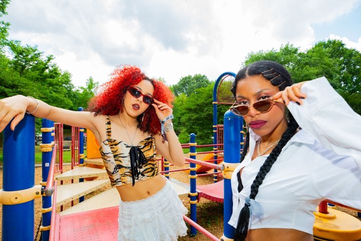 Atlanta, Ga: The Nova Twins pose backstage before they take the stage on Sunday. Photo taken May 5, 2024 at Central Park, Old 4th Ward. (RYAN FLEISHER FOR THE ATLANTA JOURNAL-CONSTITUTION)